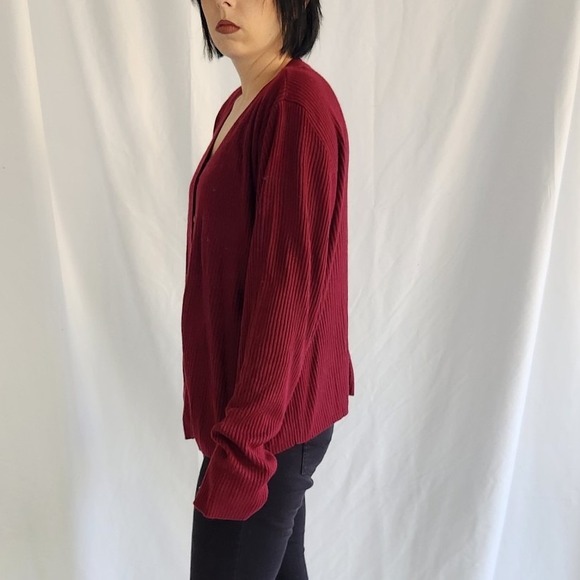 90s Burgundy Ribbed Cardigan - Picture 2 of 4
